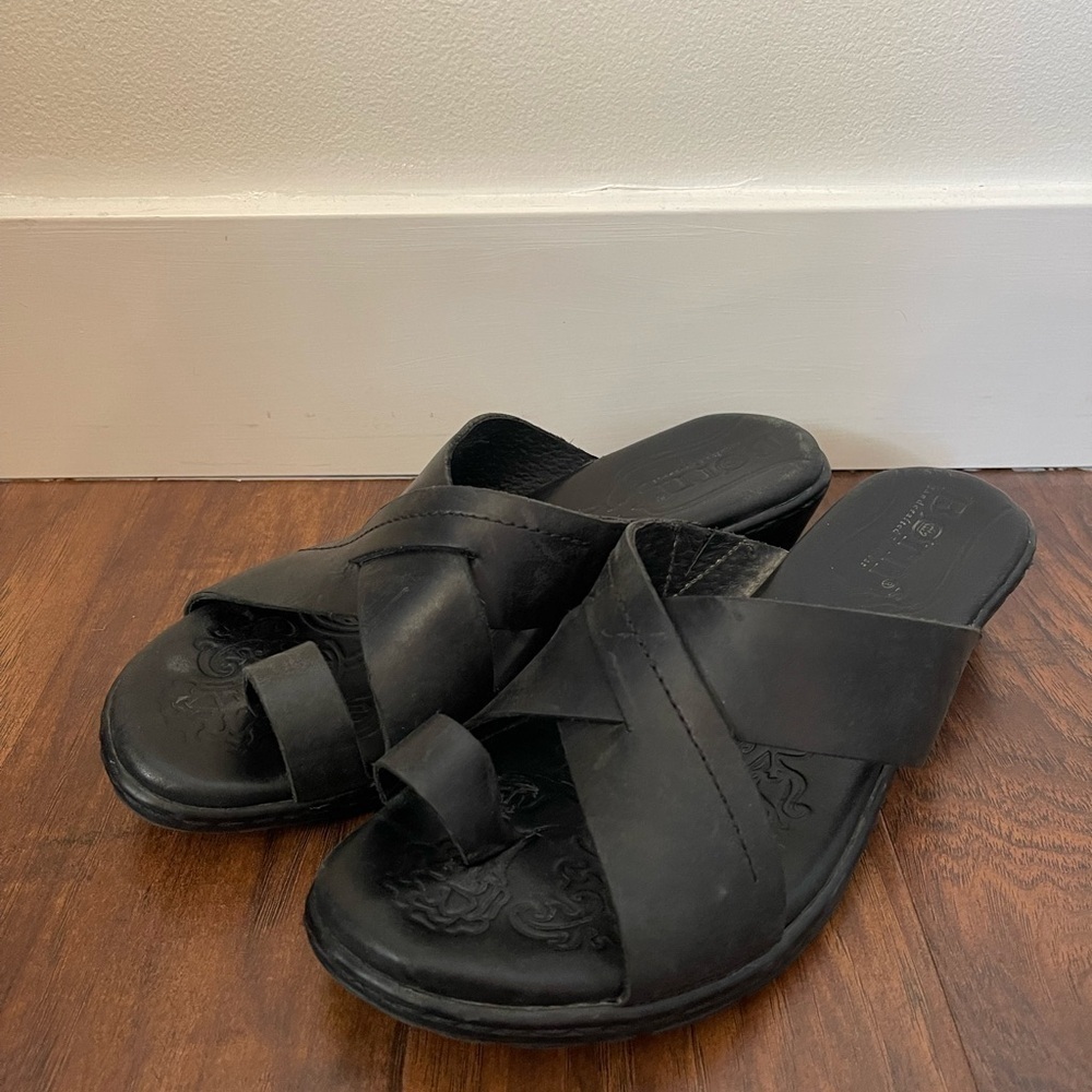 Born Black Leather Slide Sandals
